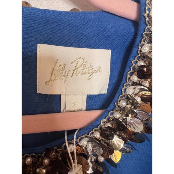 Lilly Pulitzer Size 2 Blue Dress Shell Pearl Accents Edita - Picture 5 of 7